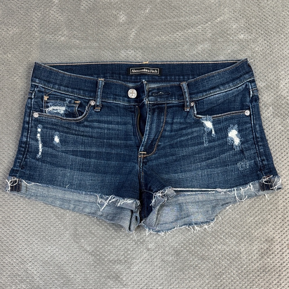 Abercrombie & Fitch Dark Blue Distressed Denim Shorts